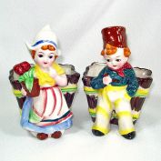 Pair Dutch Girl and Boy Ceramic Planters Clearance