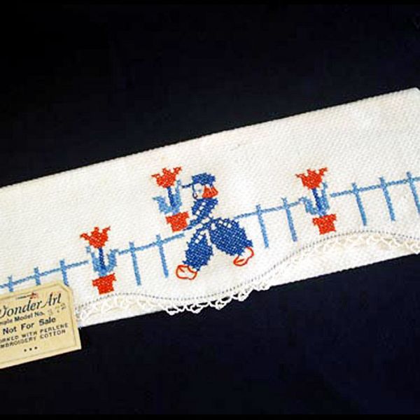 1940 Salesman Sample Embroidered Dutch Boy Fingertip Guest Towel Clearance