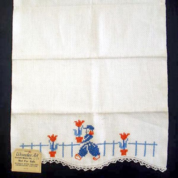 1940 Salesman Sample Embroidered Dutch Boy Fingertip Guest Towel Clearance #2