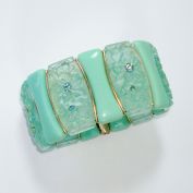 Mint Green Carved Flowers Plastic Cuff Bracelet