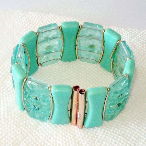 Mint Green Carved Flowers Plastic Cuff Bracelet #5