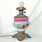 Victorian Hand Painted Parlor Lamp Converted to Electric Clearance