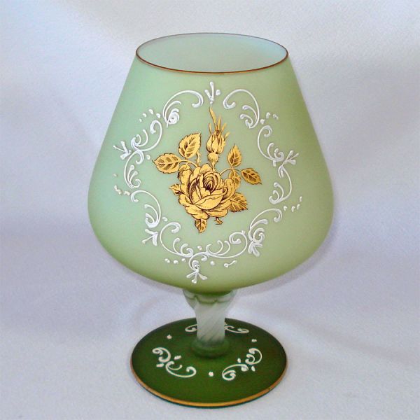 Italian Empoli Art Glass Satin Green Snifter Vase
