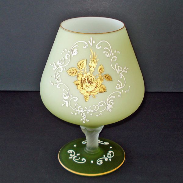 Italian Empoli Art Glass Satin Green Snifter Vase #2