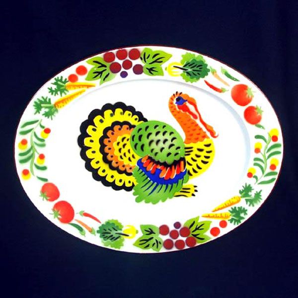 Colorful Mid Century Enamelware Turkey Platter