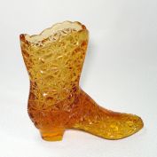 Fenton Amber Daisy and Button Glass Boot Vase Clearance