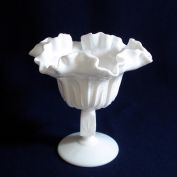 Fenton Cactus Milk Glass Ruffled Compote