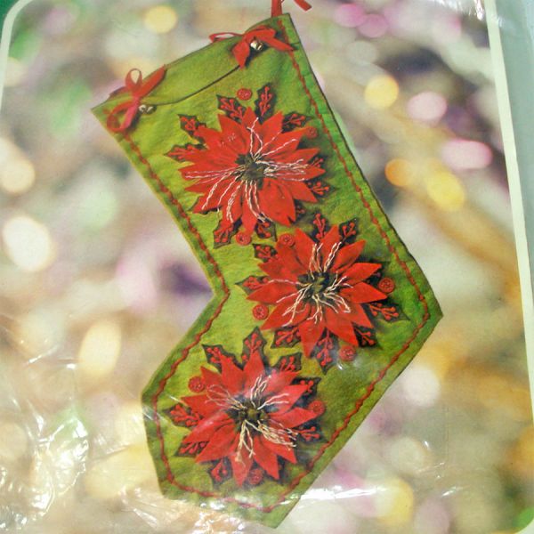 Feltpoint Poinsettia Christmas Stocking Needlework Stitchery Kit Clearance #2