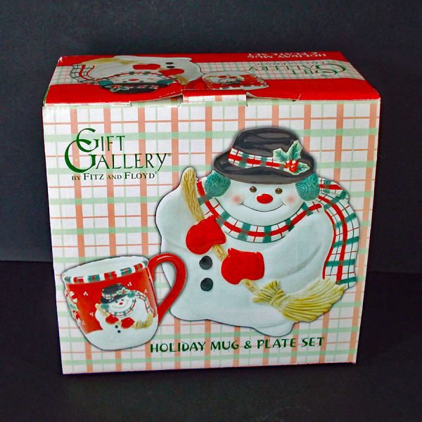 Fitz and Floyd Christmas Snowman Mug and Plate Gift Set in Box #3