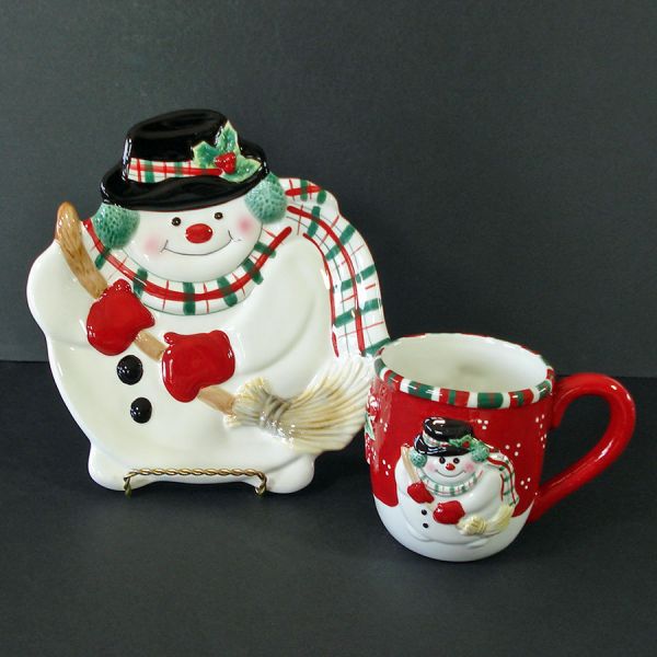Fitz and Floyd Christmas Snowman Mug and Plate Gift Set in Box #2