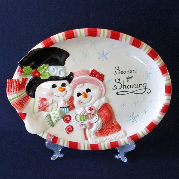 Fitz and Floyd Christmas Flurry Folk Cookie Platter Boxed #2