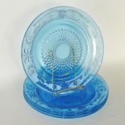 Firna Fleur De Lis Blue Glass Dinner Plates Set 4