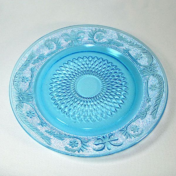 Firna Fleur De Lis Blue Glass Dinner Plates Set 4 #2