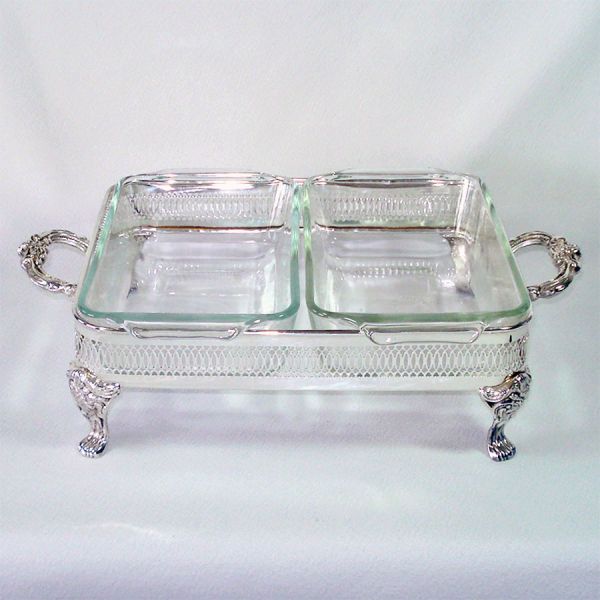 Silverplate Buffet Cradle With Double Anchor Glass Dishes #2