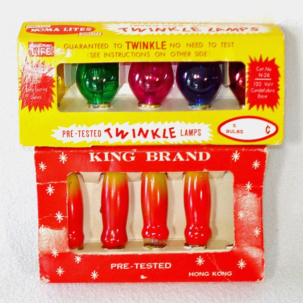 Vintage Christmas C7 Light Bulbs Noma Twinkle, Figural Flame Shape