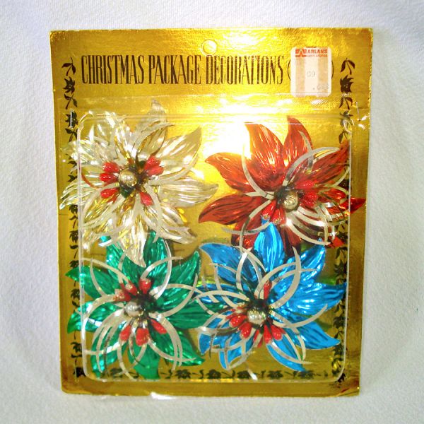 Metallic Foil Bead Flowers Christmas Package Ties Clearance