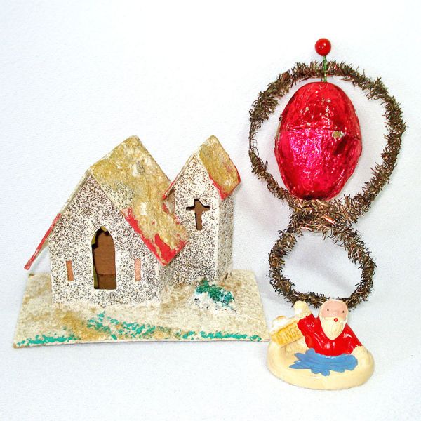 Foil Tinsel 1930s Christmas Candy Container Ornament And More #1