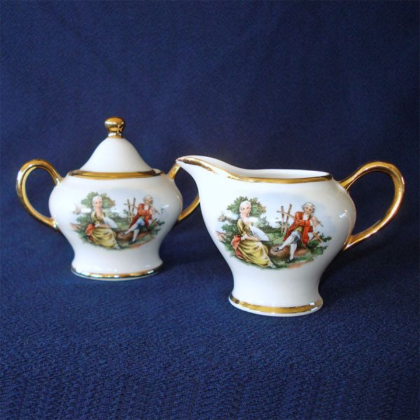 Fragonard 1940s Courting Couple Creamer Sugar Set