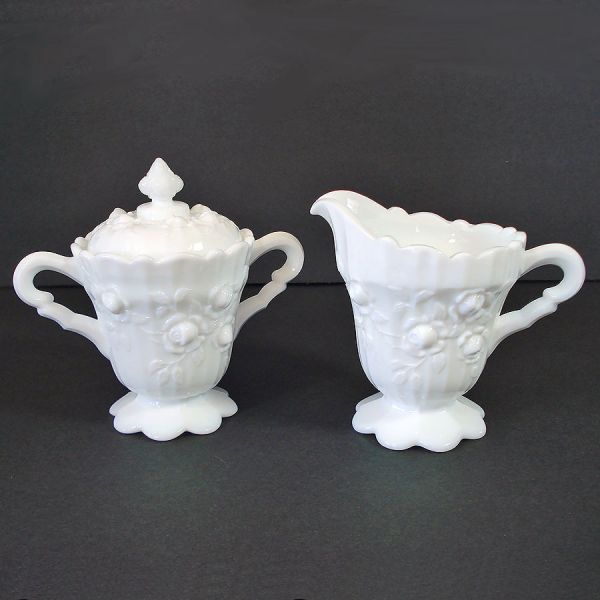 Fenton White Rose Creamer and Covered Sugar