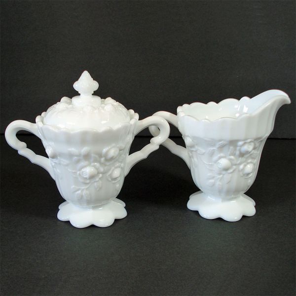 Fenton White Rose Creamer and Covered Sugar #2