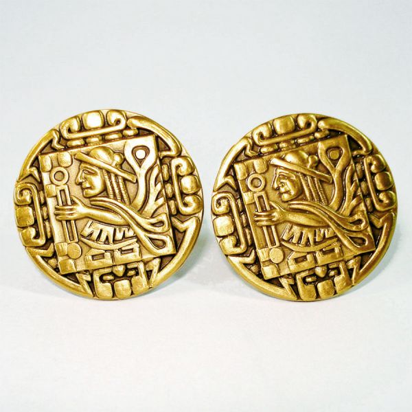 Ancient Warrior Coin Style Goldtone Cufflinks #3