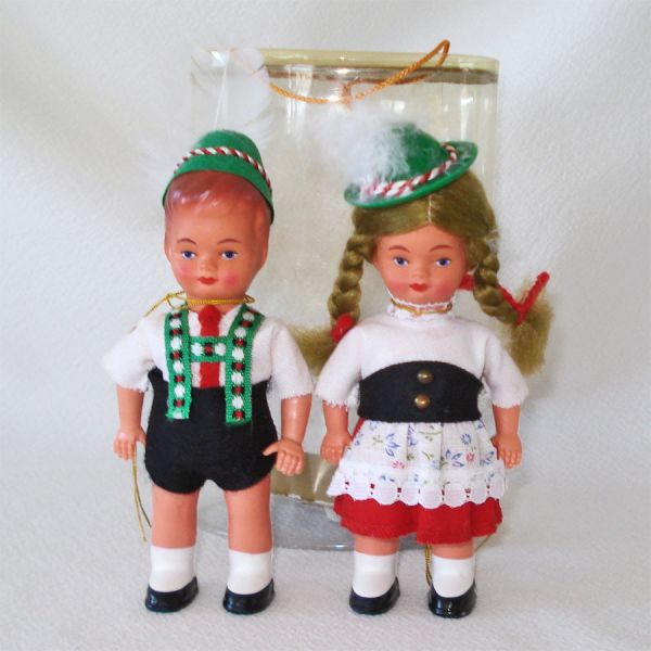 Pair 1960s German Costume Dolls in Original Mylar Case #2