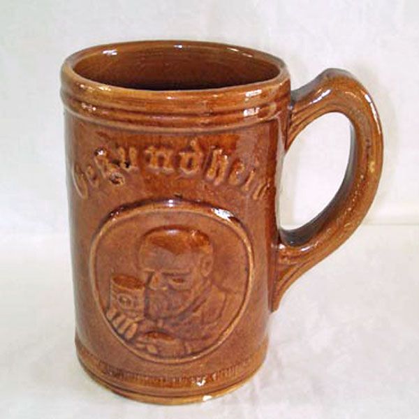 2 Gesundheit 1930s Yellow Ware Beer Mugs Steins #3