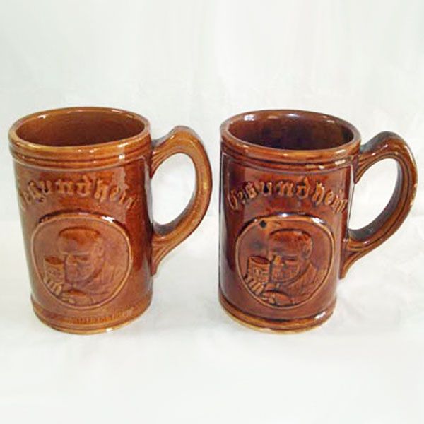 2 Gesundheit 1930s Yellow Ware Beer Mugs Steins