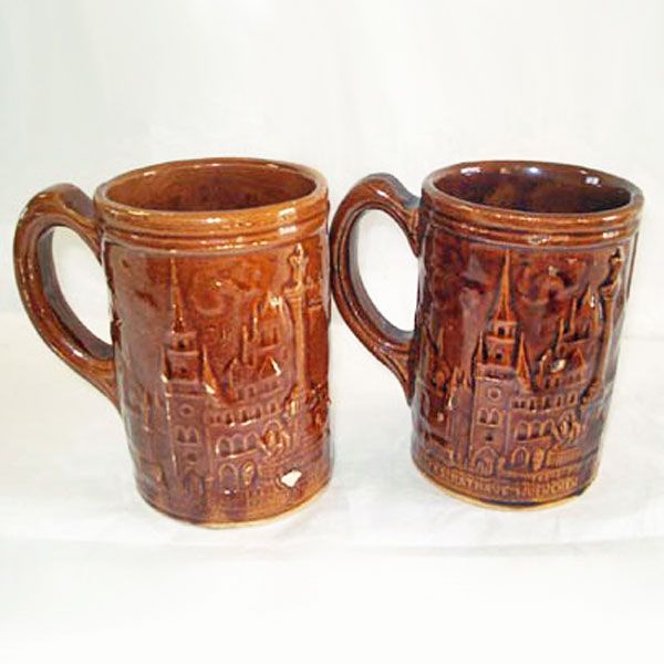 2 Gesundheit 1930s Yellow Ware Beer Mugs Steins #2