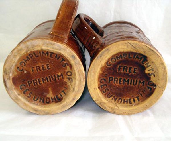 2 Gesundheit 1930s Yellow Ware Beer Mugs Steins #4