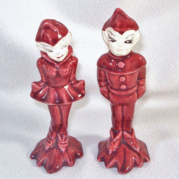 Gilner Pixies Maroon Pottery Salt Pepper Shakers