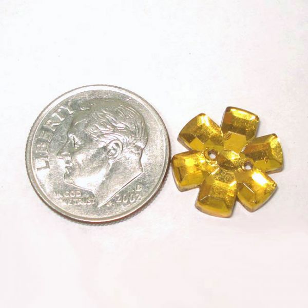 12 Gold Czech Glass Flower Buttons or Sew-On Jewels #2