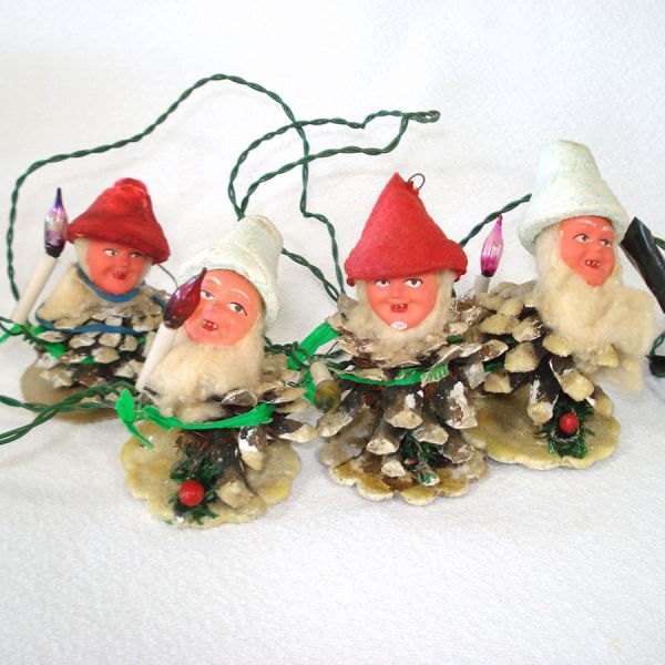 Box 1950s Italian Pine Cone Gnomes Dwarfs Christmas Lights #3