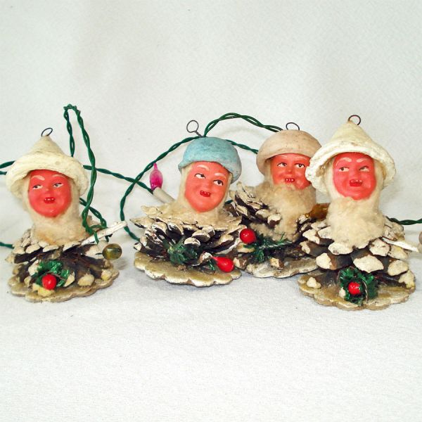 Box 1950s Italian Pine Cone Gnomes Dwarfs Christmas Lights #4