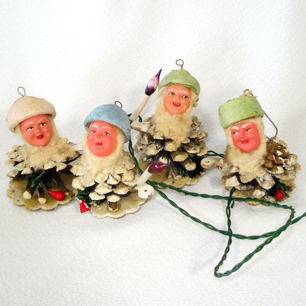 Box 1950s Italian Pine Cone Gnomes Dwarfs Christmas Lights #5