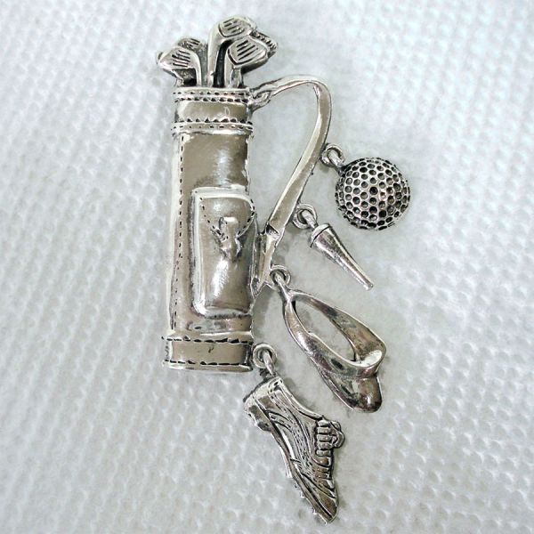 Sterling Silver Golf Brooch Pin With Charms Clearance #4