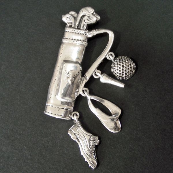 Sterling Silver Golf Brooch Pin With Charms Clearance