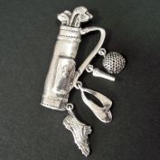 Sterling Silver Golf Brooch Pin With Charms Clearance