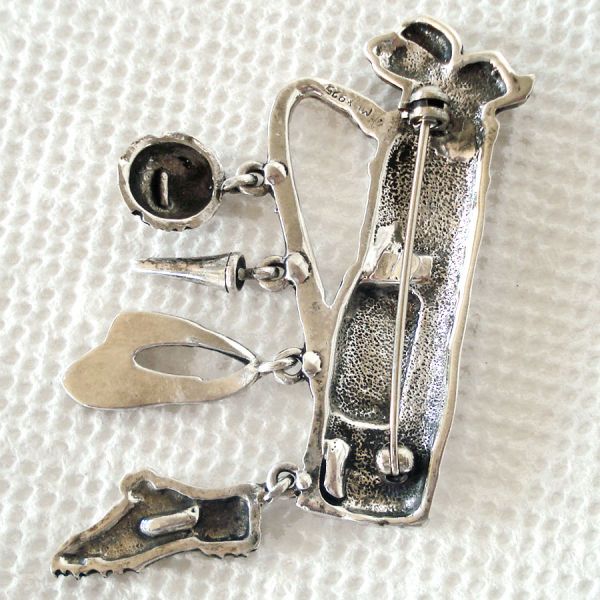 Sterling Silver Golf Brooch Pin With Charms Clearance #2