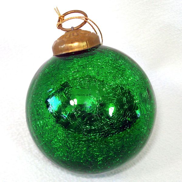 Green Crackle Glass Kugel Christmas Ornament Clearance