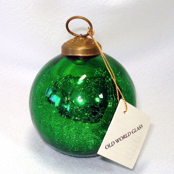 Green Crackle Glass Kugel Christmas Ornament Clearance #2
