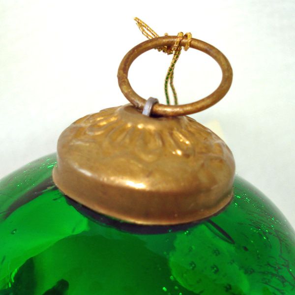 Green Crackle Glass Kugel Christmas Ornament #5