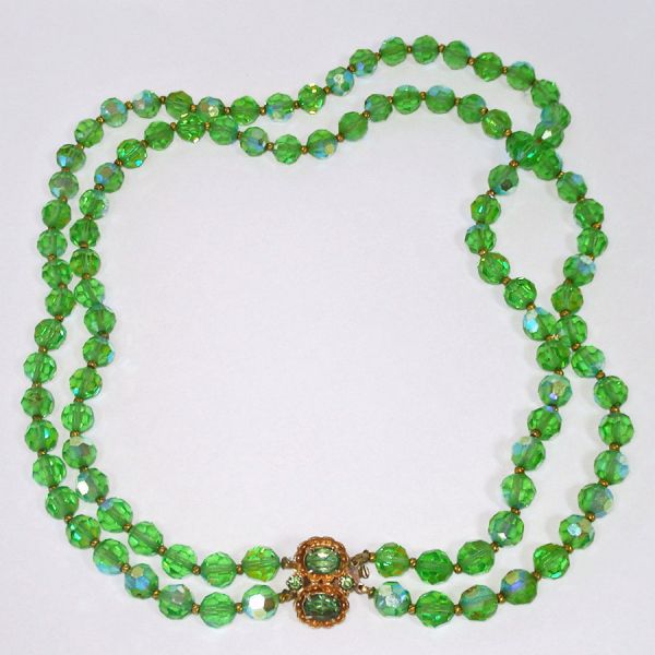 Green AB Cut Crystal Two Strand Necklace Clearance