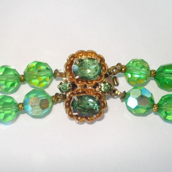 Green AB Cut Crystal Two Strand Necklace Clearance #2