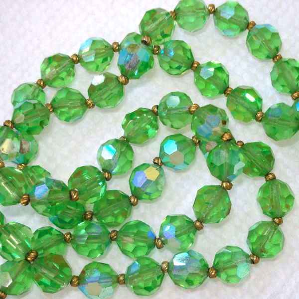 Green AB Cut Crystal Two Strand Necklace Clearance #3