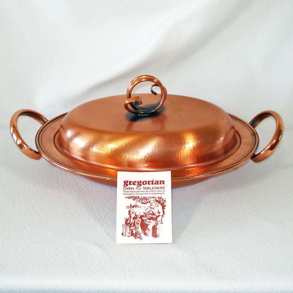 Gregorian Copper Covered Serving Dish Casserole Glass Insert