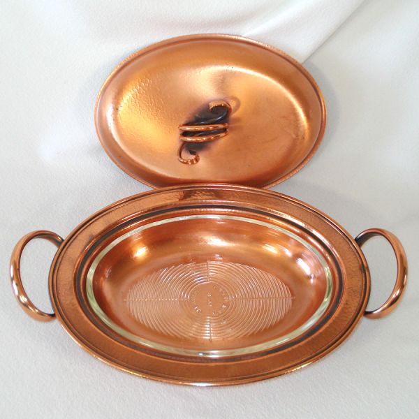 Gregorian Copper Covered Serving Dish Casserole Glass Insert #2