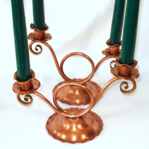 Pair Gregorian Copper Double Candlesticks, Bonus Triple Holder #2