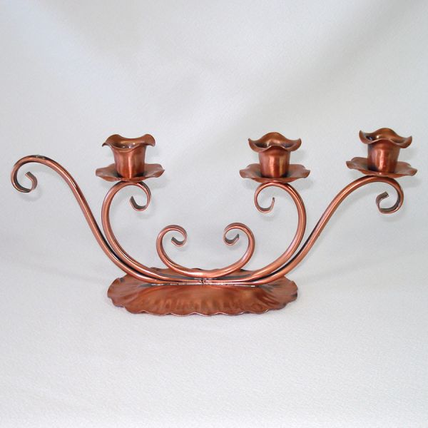 Pair Gregorian Copper Double Candlesticks, Bonus Triple Holder #5