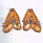 Pair Gregorian Copper Leaf Double Candle Sconces